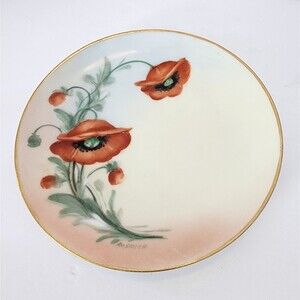 THOMAS SEVRES Iceland Poppies Plate Antique Porcelain Bavaria Hand Painted 6.75"